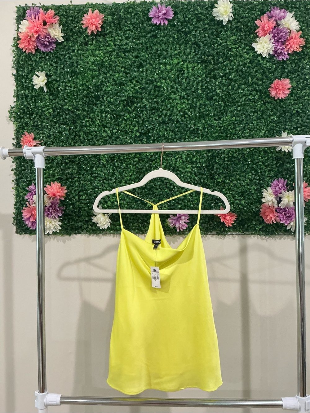 Express Neon Yellow Satin Cami Top